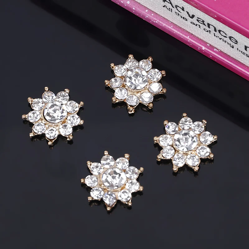 Engood 100Pcs 17mm Snowflake Rhinestone Button Sewing Trim & Embellishments Craft Buckle for Wedding DIY Hair Accessories ZJ94