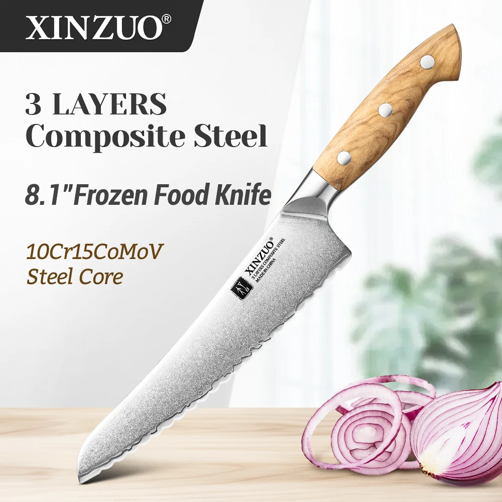 

XINZUO 8.1 Inches Frozen Food Knife 3 Layers Composite Steel 10Cr15CoMoV Core Meat And Vegetable Cleaver Gift For Home Cook