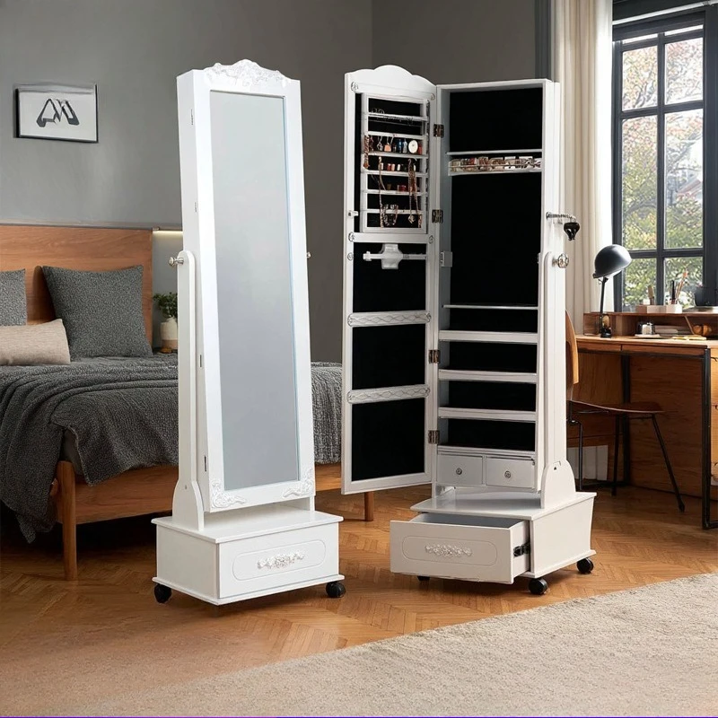 Jewelry Cabinet Mirror European Simple Wooden Jewelry Storage Multifunctional Mirror Cabinet Full-length Mirror