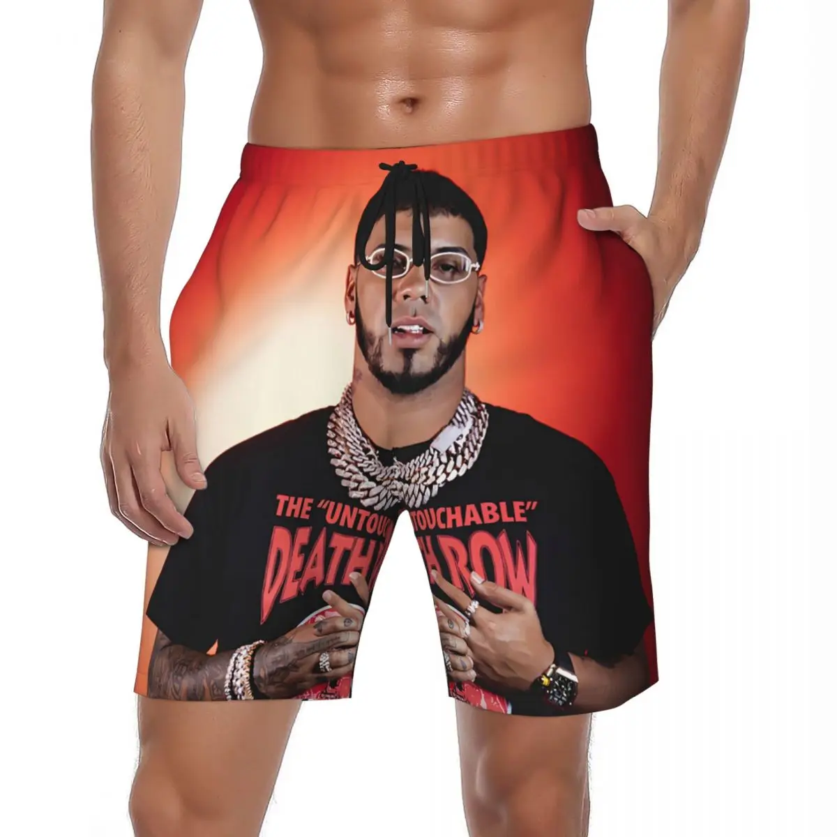 

Swimsuits Anuel AA Gym Shorts Summer Puerto Rican Singer Vintage Beach Short Pants Men's Custom Sportswear Swimming Trunks