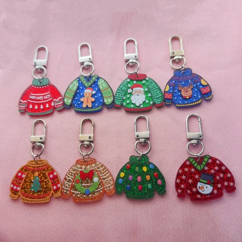 8pcs acrylic Christmas clothes keychain, suitable for bag hanging accessories, the best choice for gifts