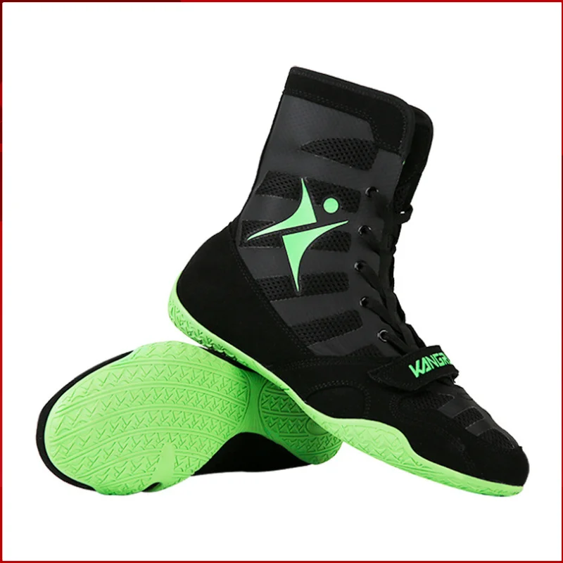 

KANGRUI Classical Black Green Boxing Shoes Size 35-46 High Top Breathable Wrestling Boots Male Women Fighting Training Sneakers