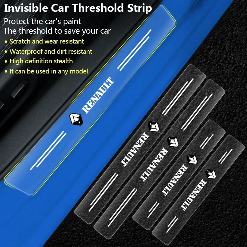 4pcs Car Scratchproof Car Threshold Transparent Sticker For Renault DUSTER Megane 2 3 Clio 4 Captur Kadjar Fluence auto parts