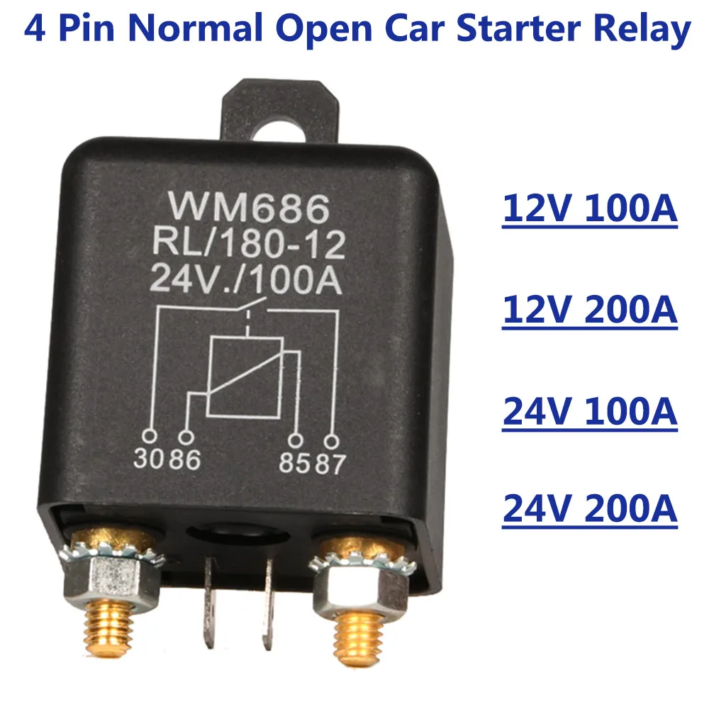 DC 12V 24V 100A 200A Universal Battery Switch Relay 4 Pin Dual Battery Isolator Relay Battery ON/Off Split Charge Relay Switch