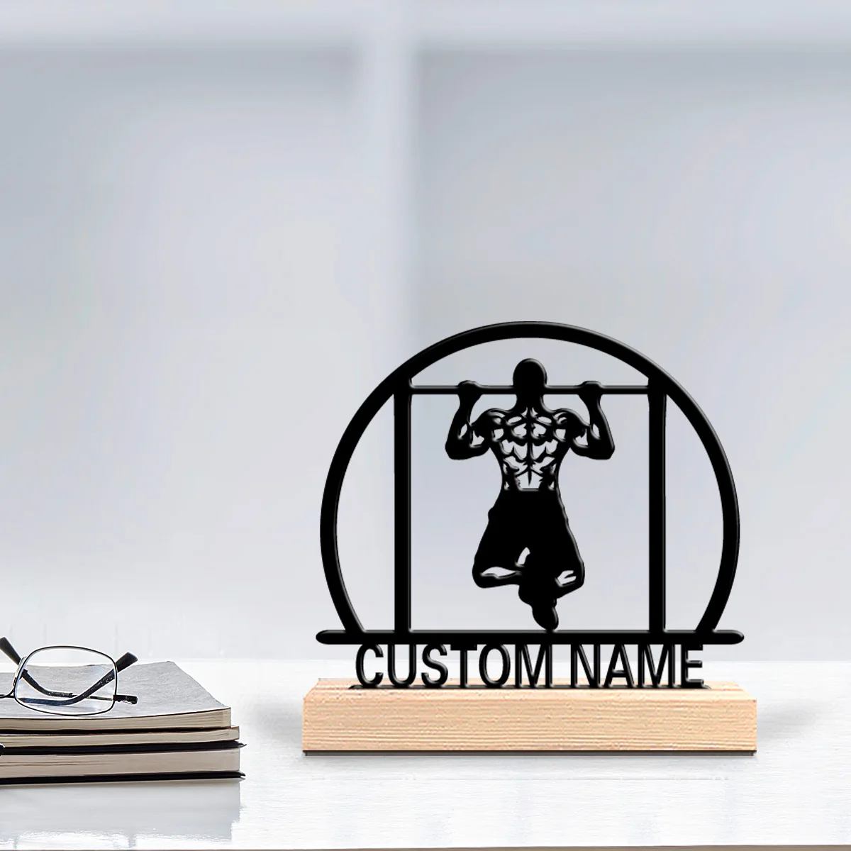 1pc Abstract Pull-up Custom Name Tin Statue Metal Figurine With Wood Base Metal Sculpture With Wood Base For Youth Gifts