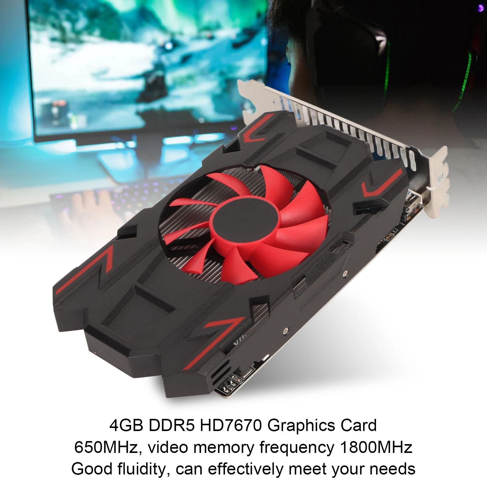 بطاقة رسومات تعمل بشكل هادئ وسهلة التركيب تدعم DVI VGA HD7670 4GB DDR5 128bit بطاقة رسومات ألعاب التوصيل والتشغيل للمكتب