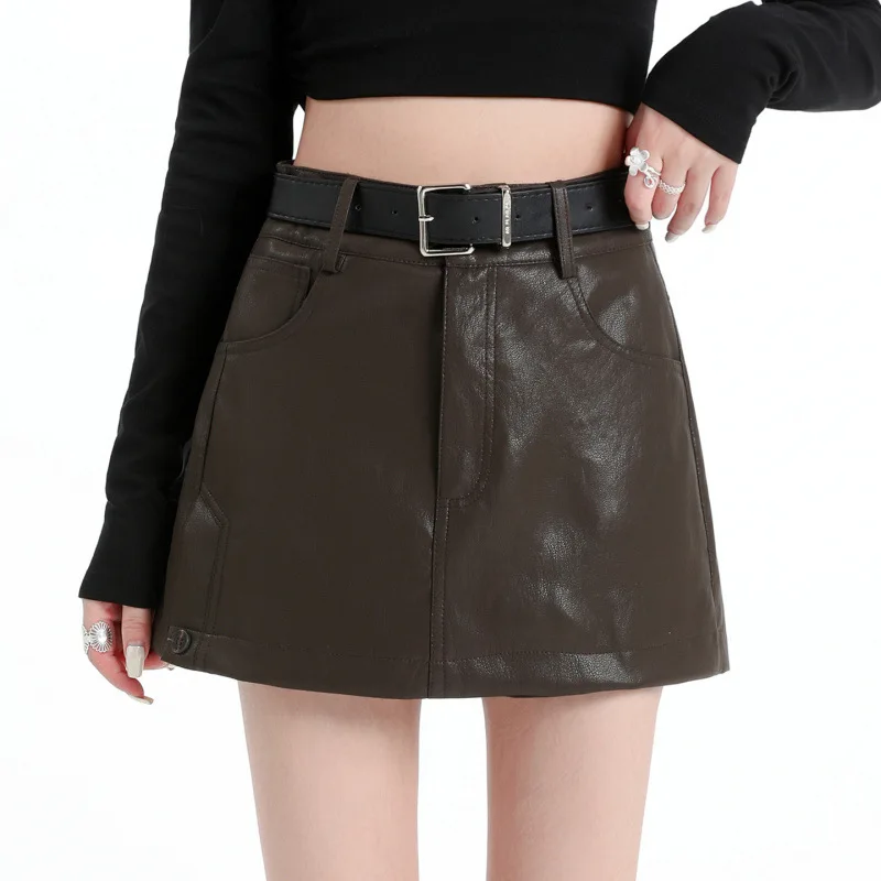 High Waist PU Leather Short Skirt Pants Women's Slim Fit A-Line Wrap around Shorts Vintage Sexy Style Autumn Fashion Trend