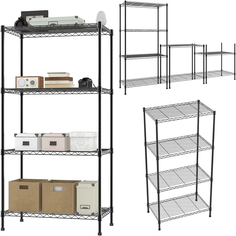 5-Tier Adjustable Metal Shelf with Leveling Feet, Steel Storage Rack for Kitchen Bathroom Balcony Living Room Hallway