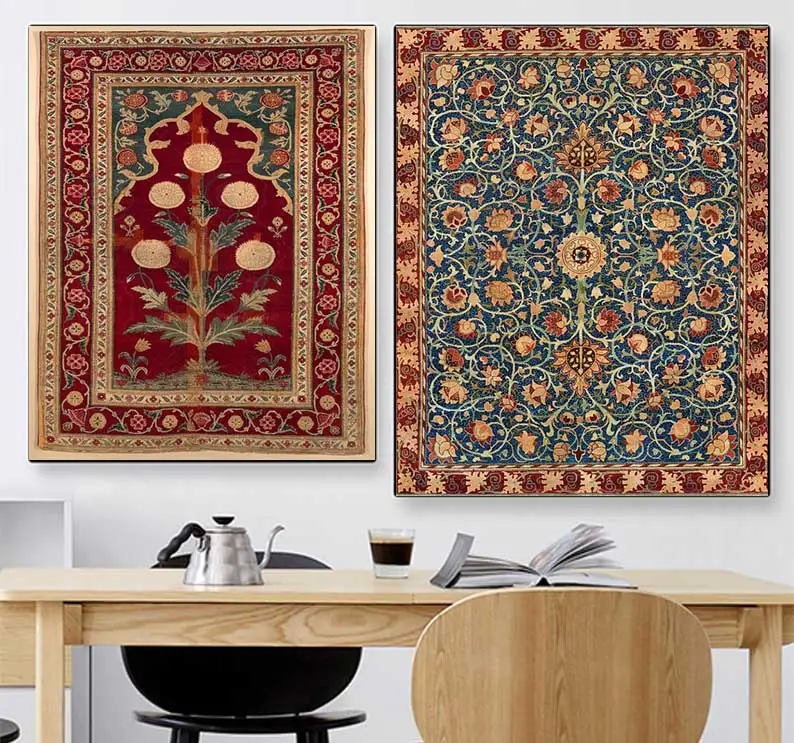 Medieval Oriental Persian Carpet, Art on Canvas Prints, Abstract Posters, Renaissance Vintage Carpet Painting, Wall Pictures
