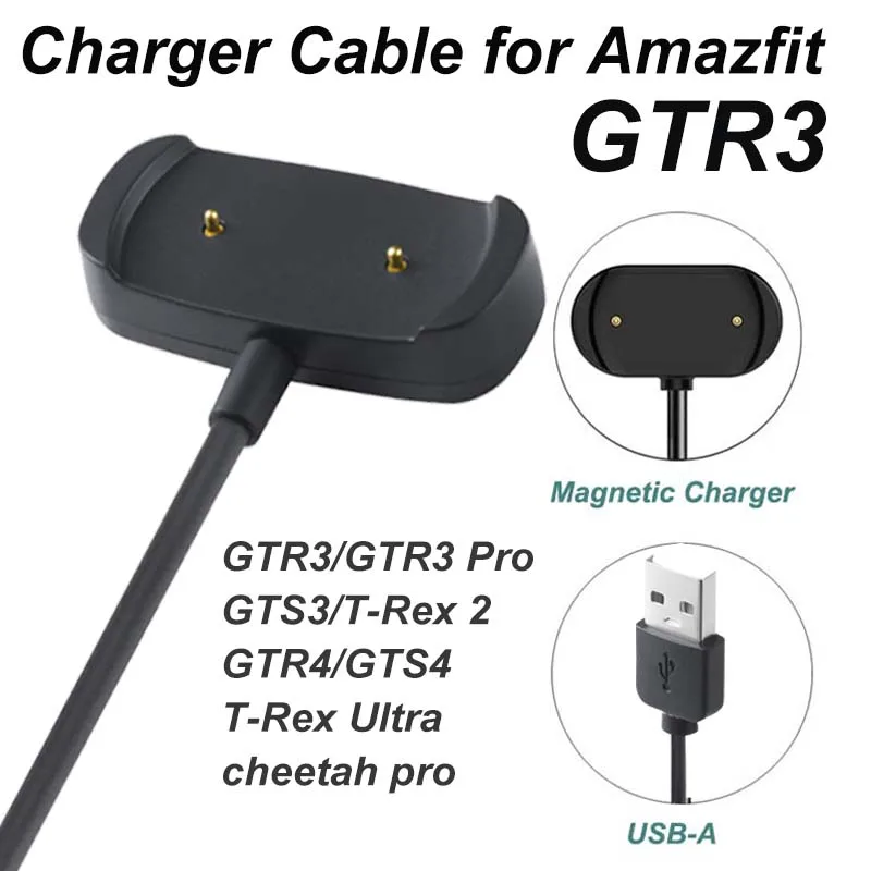 Para amazfit gtr3/gtr4/gtr3pro/gts3/gts4/t-rex2 carregador usb relógio inteligente carregador rápido doca carregador de substituição