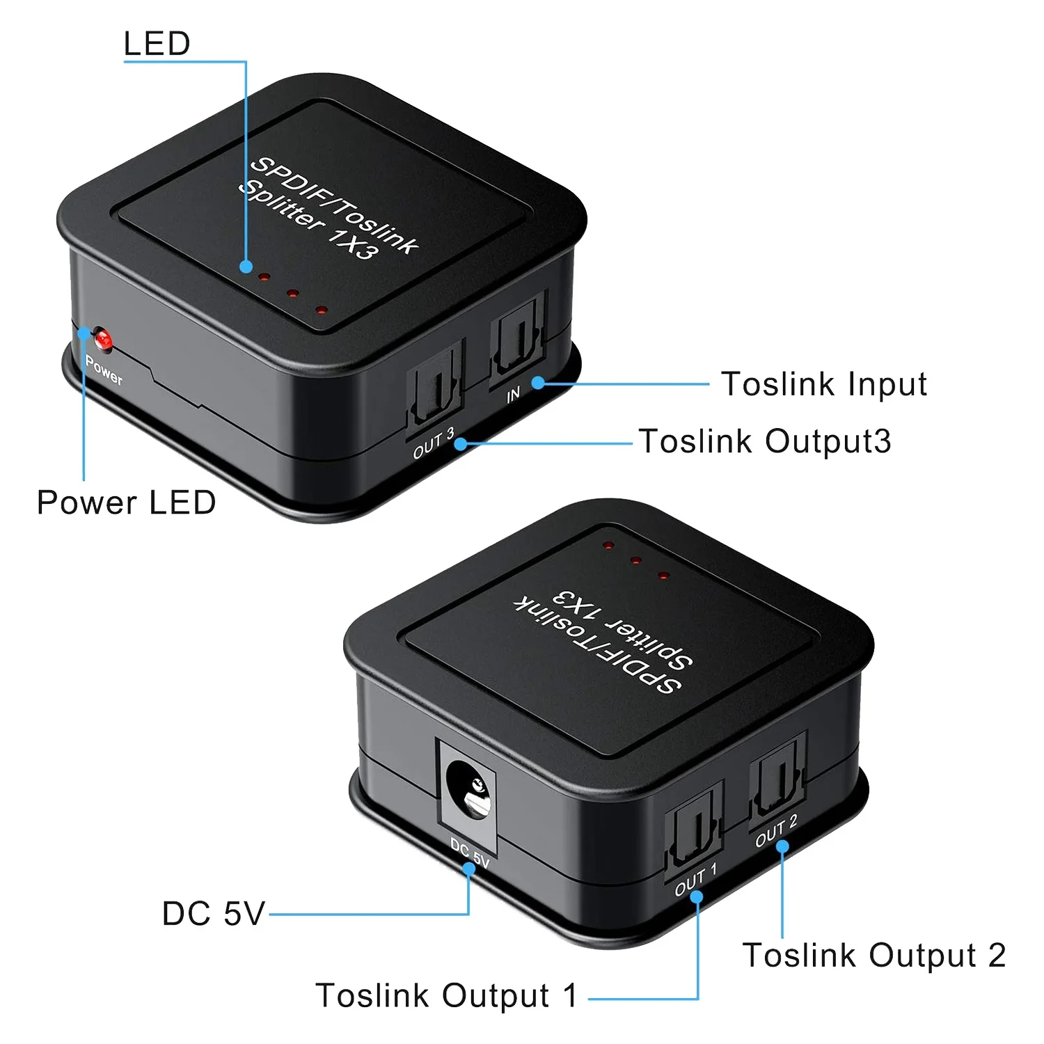 Digitale optische audio 1X3-splitter, digitale SPDIF TOSLINK optische vezelaudio-splitter, 1 in 3 uit, voor Blue-Ray DVD HDTV