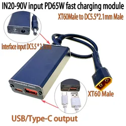 PD65W PD/QC3.0 QC2.0 Double USB Type-C Mobile Phone Quick Charge Adapter DC20-90V Step Down Module XT60 XT90 EC5 To 5V Connector