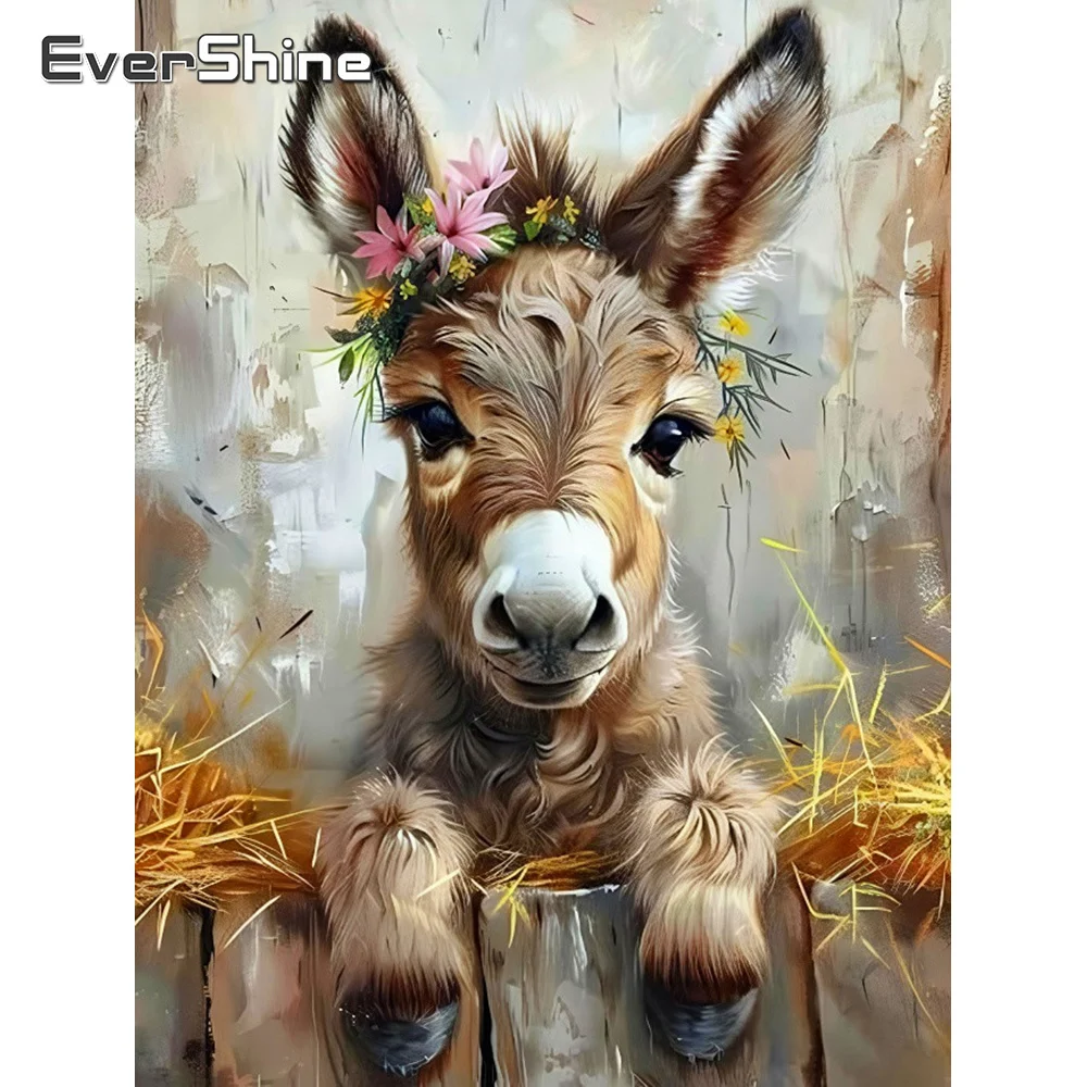 Evershine Full Square Round Diamond Painting Donkey Animal Picture Rhinestones Embroidery DIY Mosaic Decor For Home