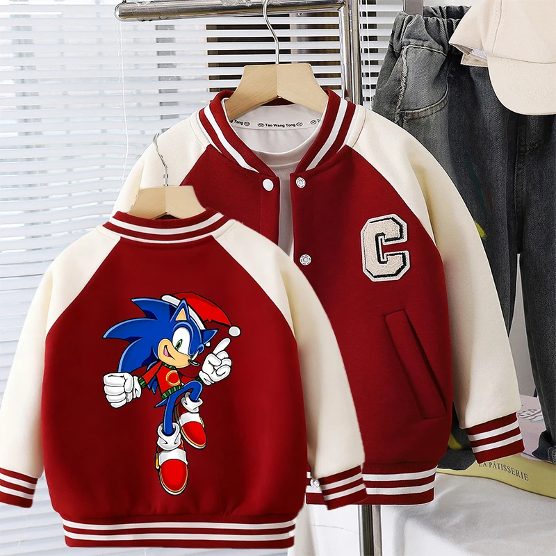 

Sonics Kid Baseball Jersey Boy Girl Cartoon Anime Christmas Jacket Children's Fashion Trendy Cool Sweatshirt Coat Top Xmas Gifts