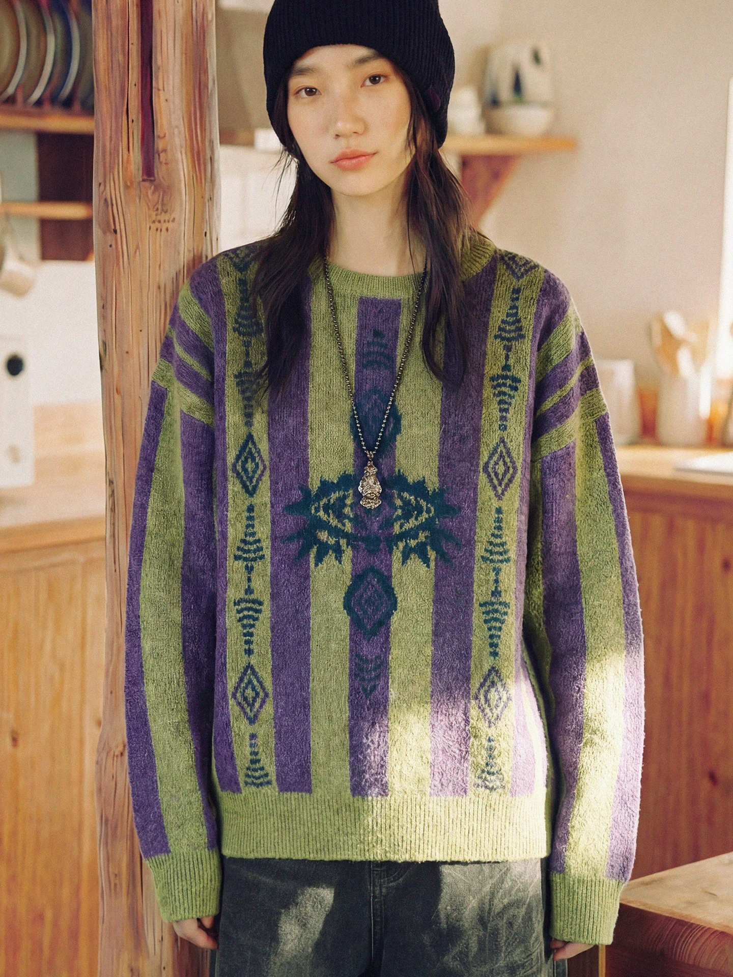 

Octopusme Women's Striped Color Blo Knitwear Casual Sle Inner Wear Spring New Outerwear Suitable round Ne Long Sve