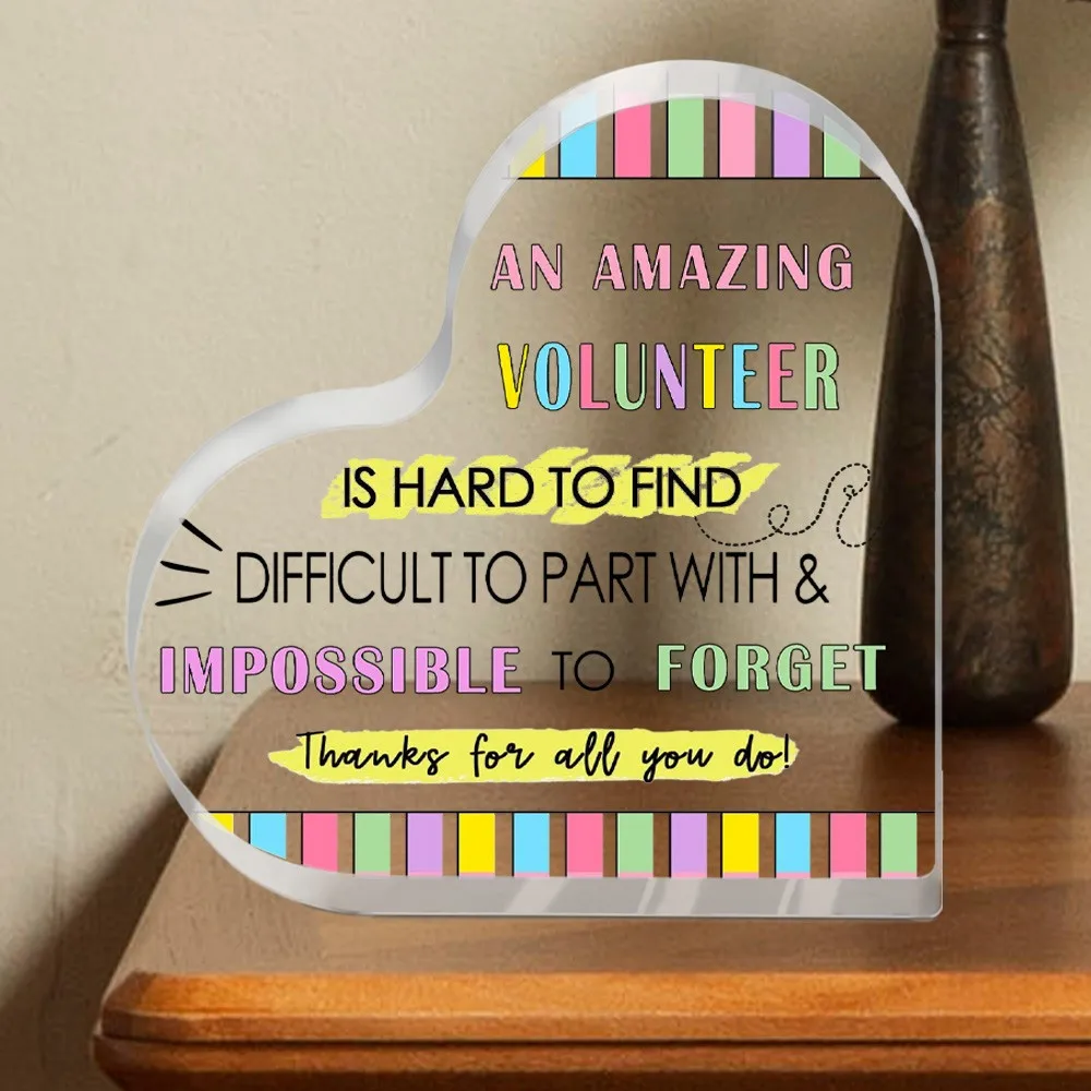 CIFBUY Acrylic Heart Ornament Volunteer Gift 2D Flat Clear Decor Memorial Keepsake Appreciation Home Office Wall Art