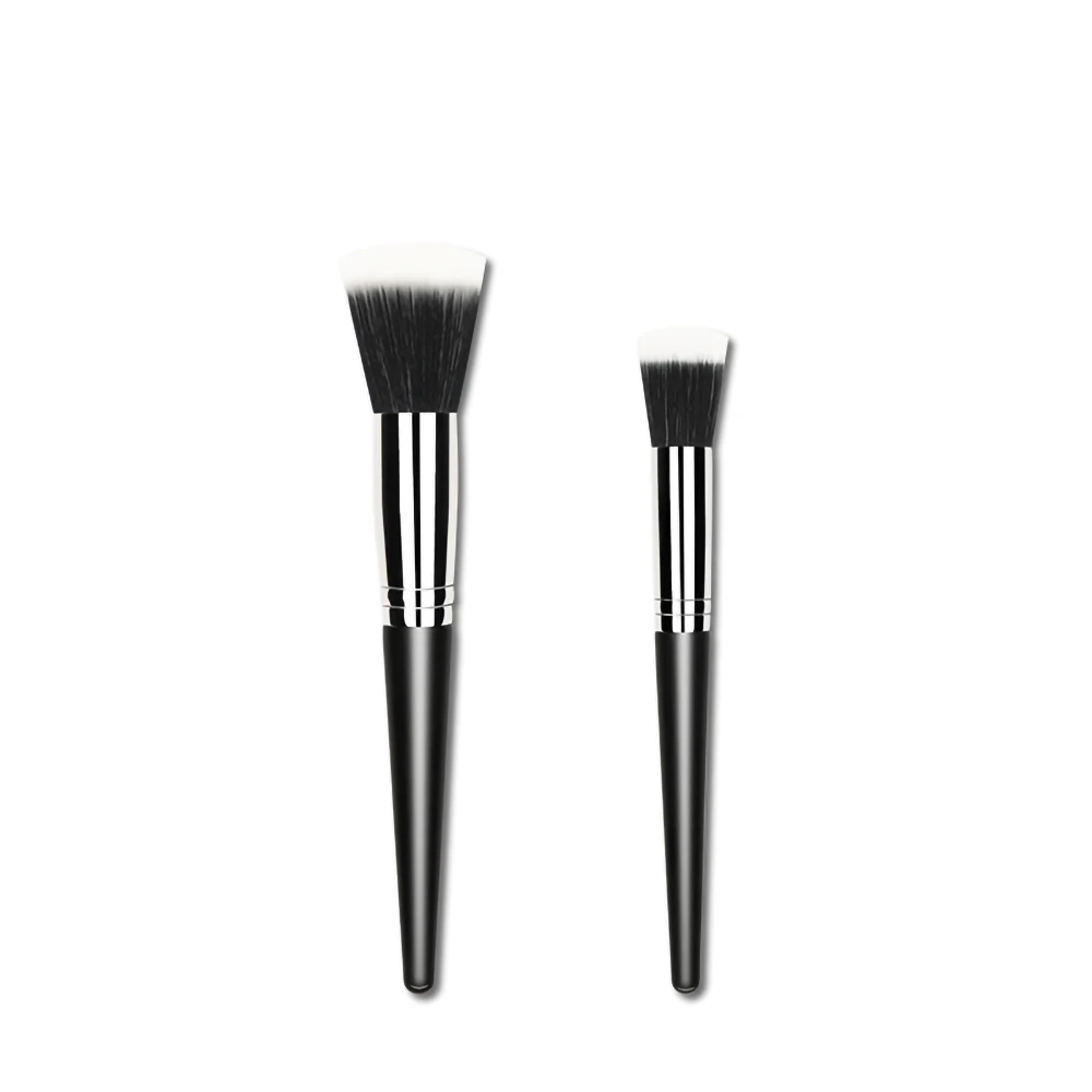 Black Wooden Handle Makeup Brush Double Layer Bionic Nylon Soft Fiber Hair Flat Head Stipple Brush,Cosmetic Beauty Makeup Tool