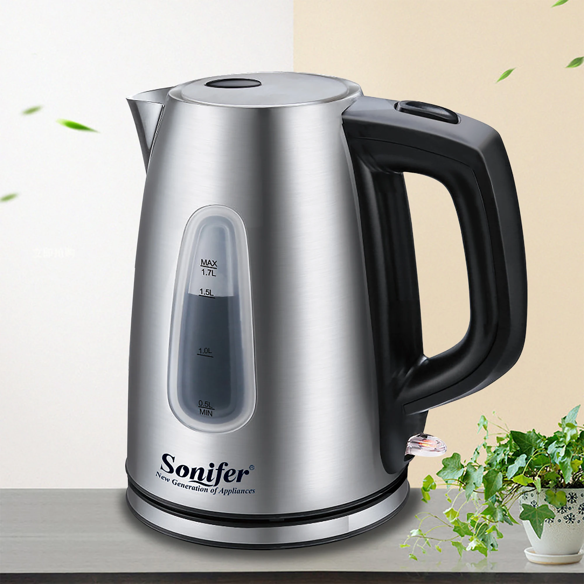 1.7L Electric Kettle Stainless Steel Kettle Cordless 2200W Household Kitchen Fast Heating Boiling Teapot Pot For Gift Sonifer