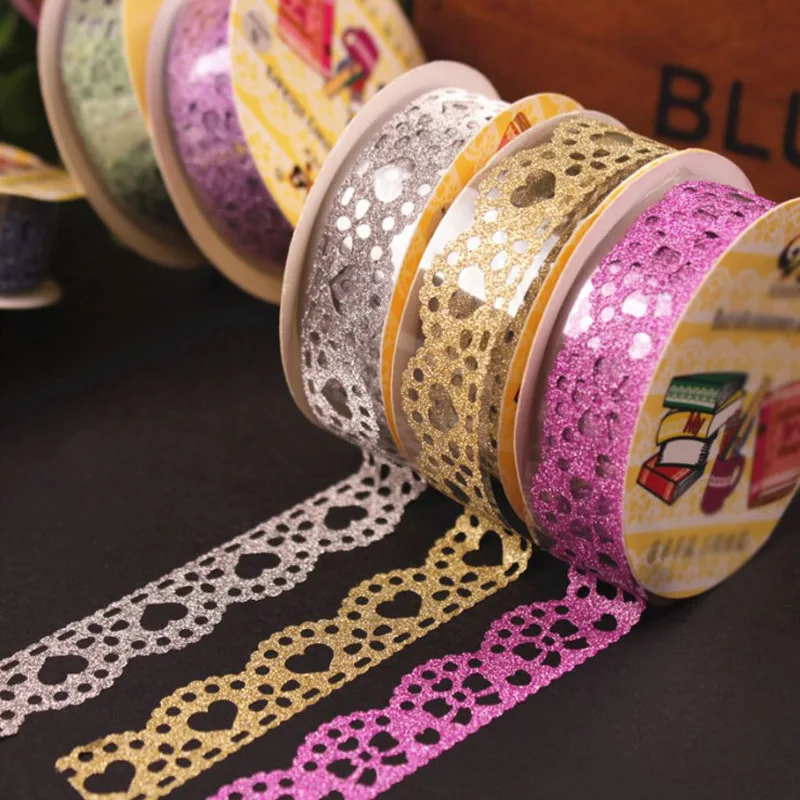 12pcs Lace Tape Sticker Roll Decorative Christmas Scrapbooking Paper Masking Tape School Office Self Adhesive Ornament Tape