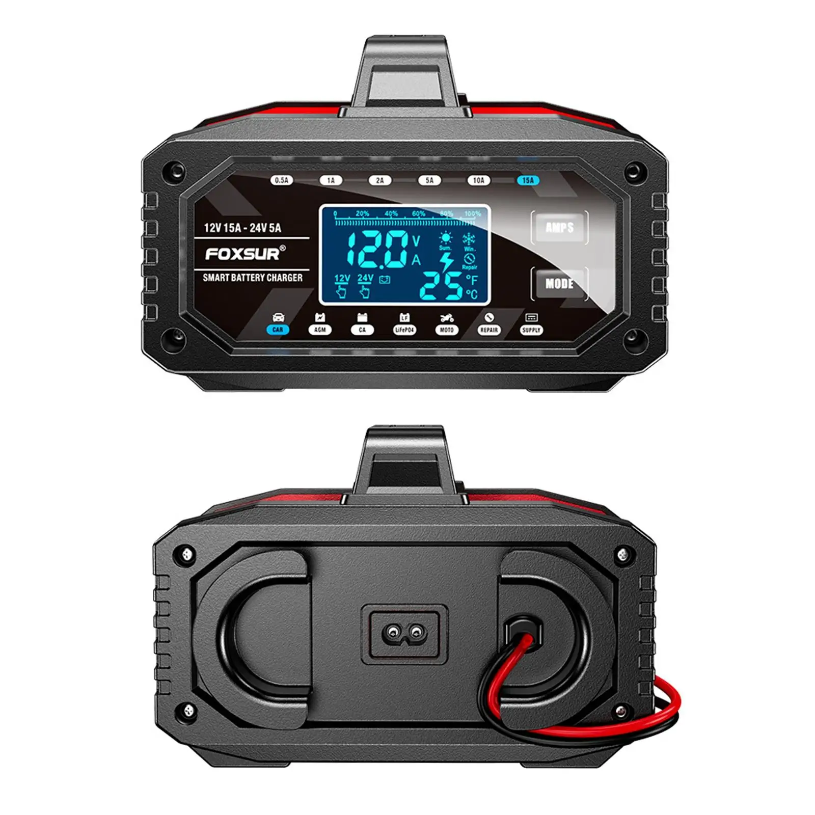 

Portable Car Battery Charger Maintainer with Fast Charge and LCD Screen for Auto Motorcycle Truck 12V 24V