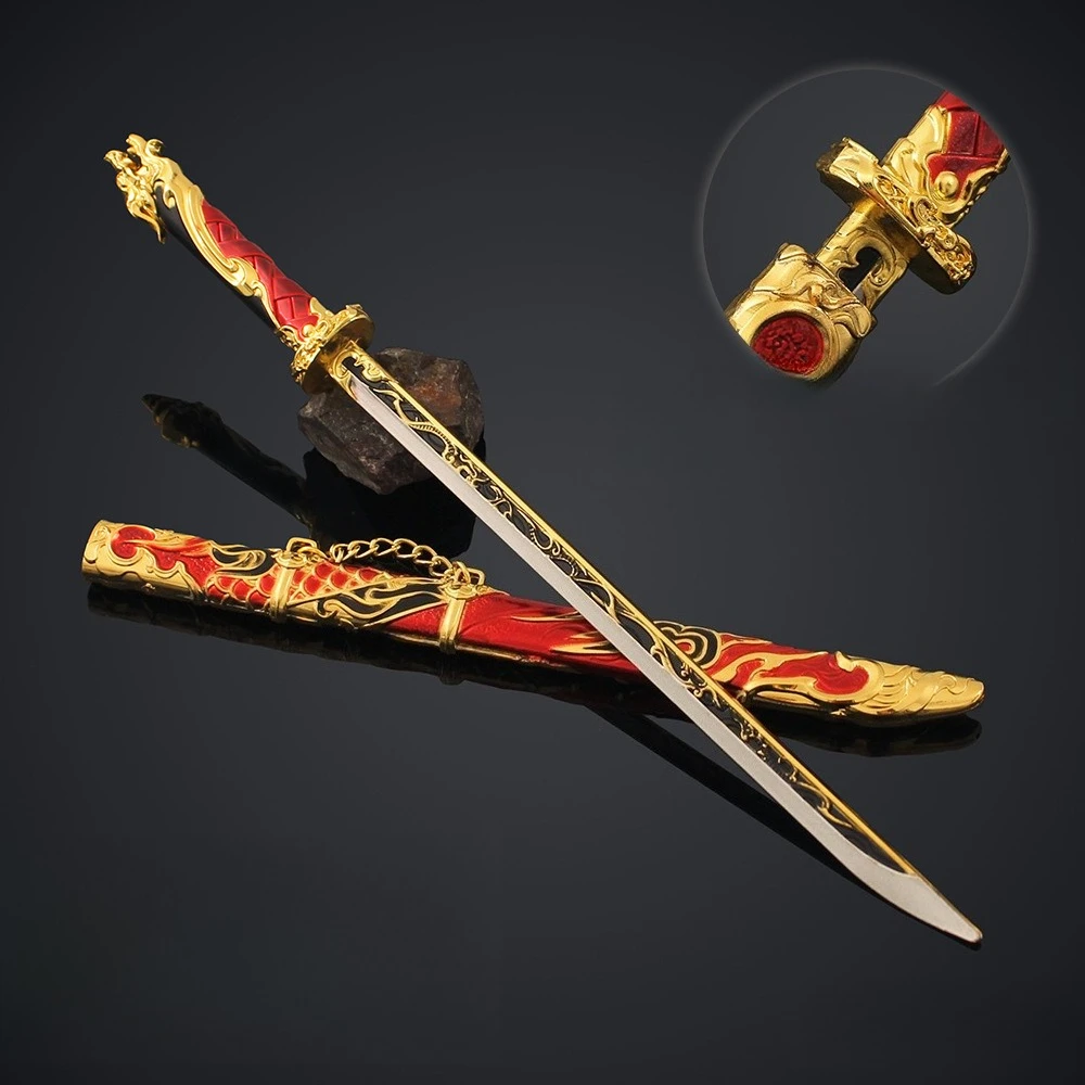 30cm Naraka: Bladepoint Gadżety z Gry Spring's Edge Tang Broadsword Metalowy z Pochwą Model Broń Zabawka Miecz Prezent dla Chłopców