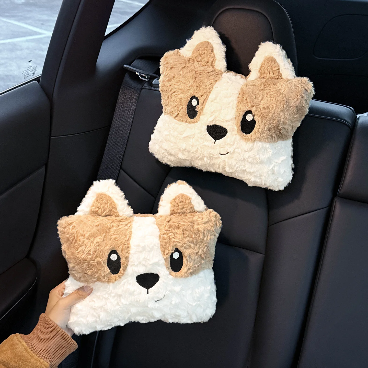 

New Car Plush Headrest Protect Neck Pillow Car Support Decorative Backrest Car Daily Driving Seat Headrest and Waist Support Set