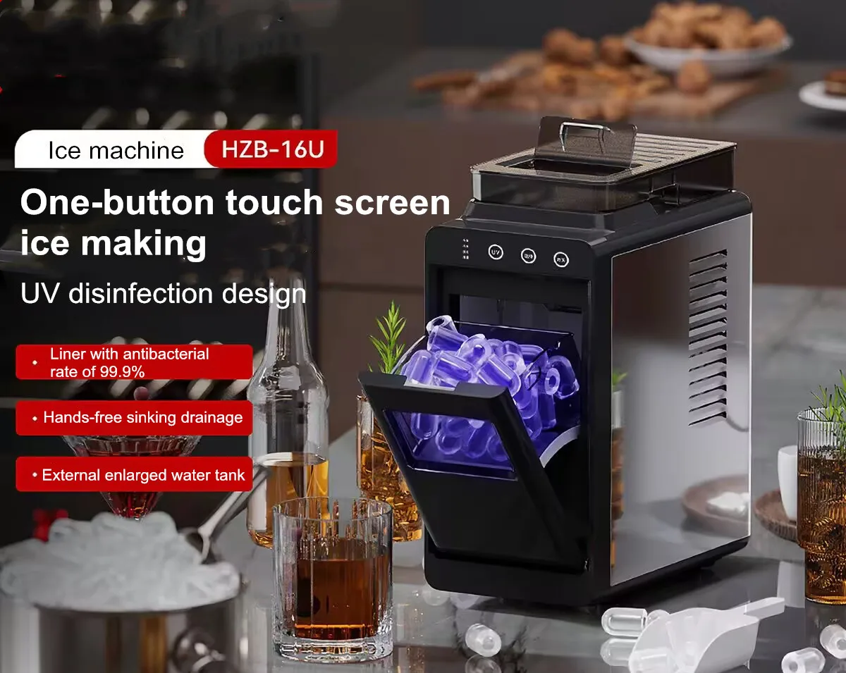 15KG Automatische Eiswürfelmaschine Kompakt Mini für Wohnheim/Büro/Zuhause Schnelle 8-Minuten Runde Eisproduktion Energiesparend Leise