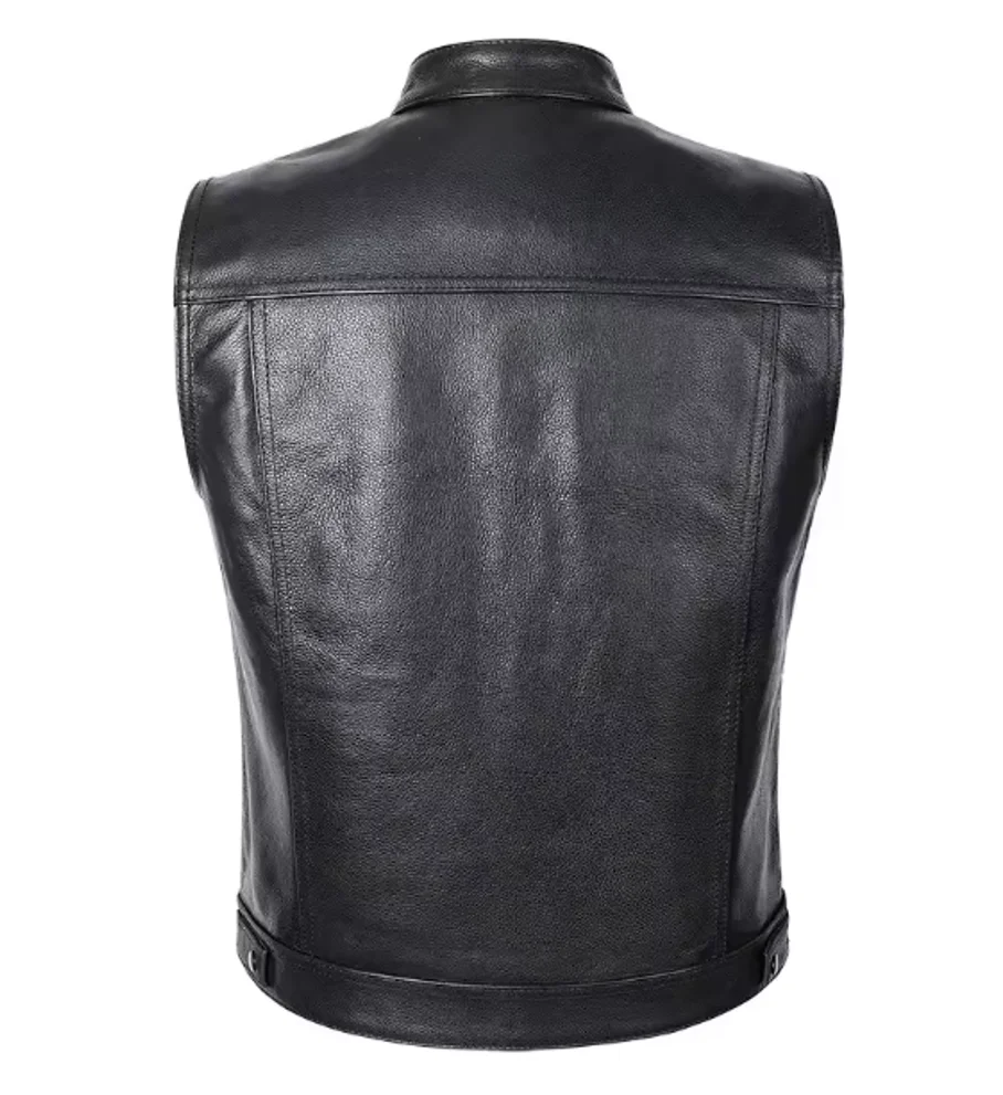 Leather Work Vest - Men's Leather Biker Vest Black Sleeveless