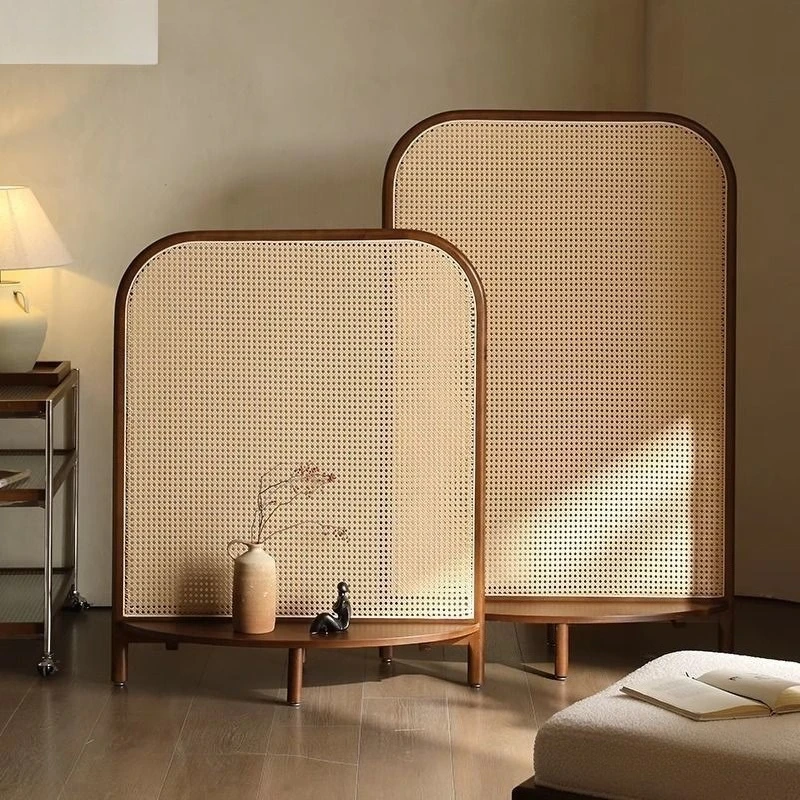 Aesthetic entrance screen partition retro solid wood rattan front door blocking seat screen