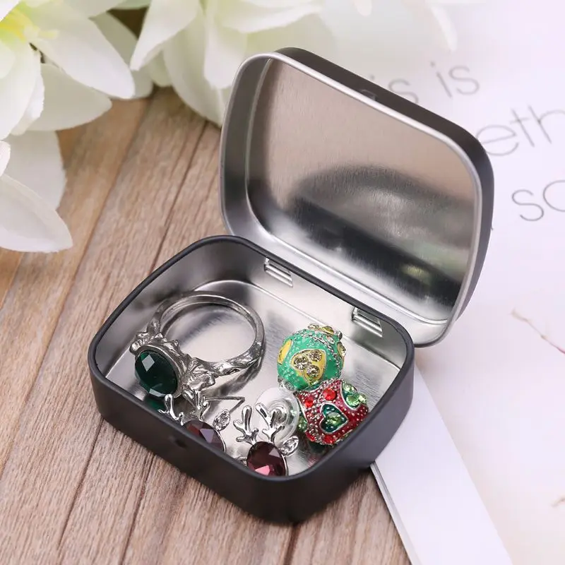 Tinplate Storage Box with Lid Watercolor Jewelry Makeup for Pill Candy Craft Organize for Home Bedroom Desktop Dropship