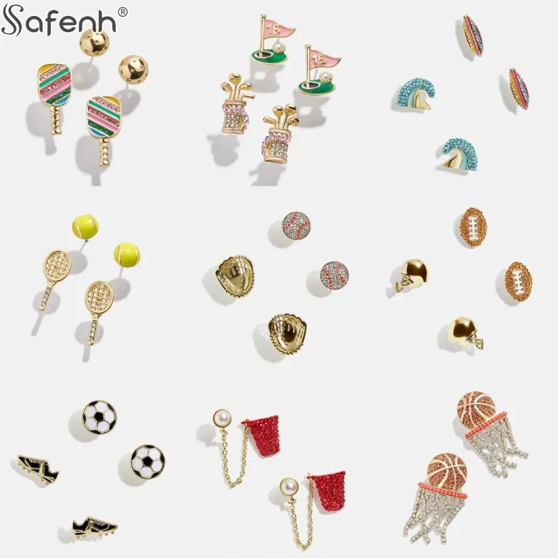 Creative Sports Series Design Stud Earrings For Women Small Cute AsymetricTennis Racket Basketball Golf Earring Fashion Jewelry
