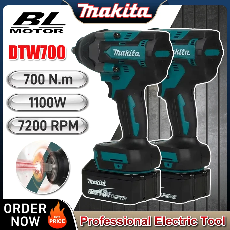 

Makita DTW700 Brushless Electric Wrench High Torque 18V Cordless Drill Screwdriver Rechargeable Electric Tools Torque Wrench