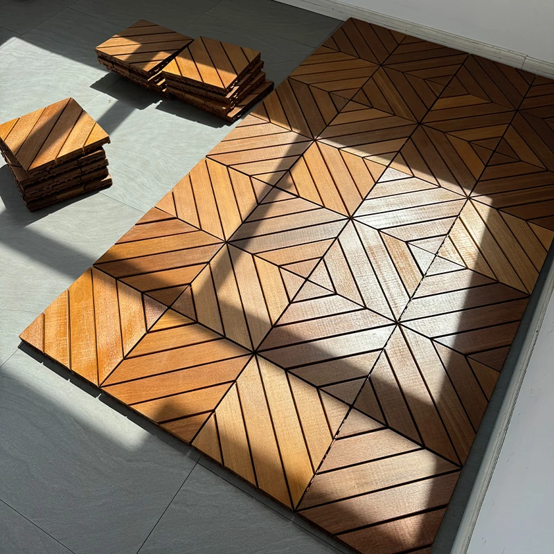 بلاط خارجي من خشب الساج ، مقاوم للماء والتتعفن ، سهل التركيب للحديقة والشرفة ، 11 روض