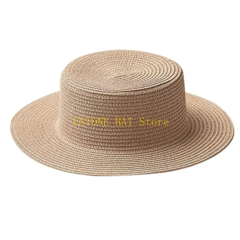 49MF Spring and Summer Simple Design Outdoor Sunshade Straw Hat Fashion Wide Brim Side Women Large Foldable Beach Cap