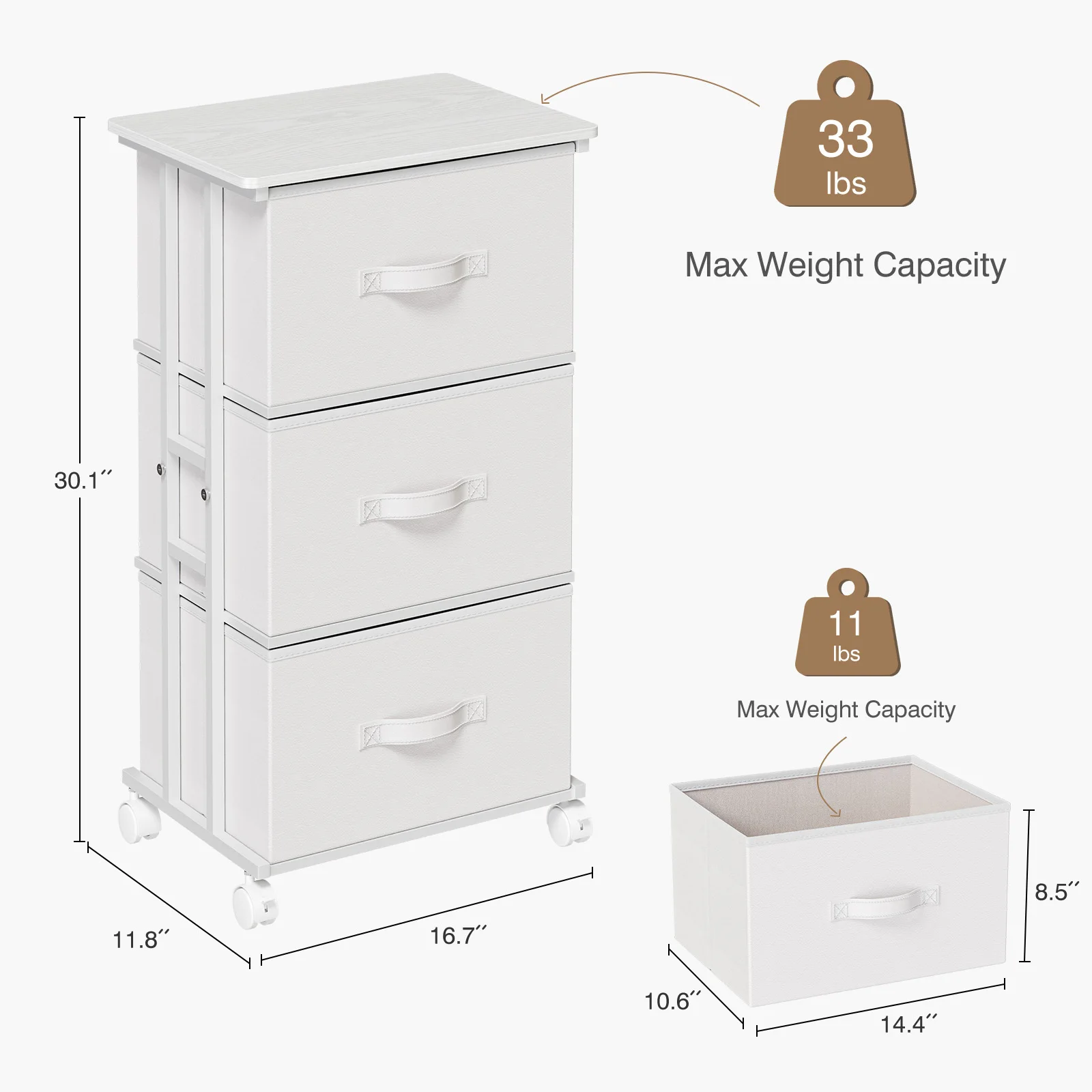 MCQ Movable Roller Cabinet With 3 Foldable Fabric Drawers Wooden Top Dresser Tables With Steel Structure Display Of Furniture image 6