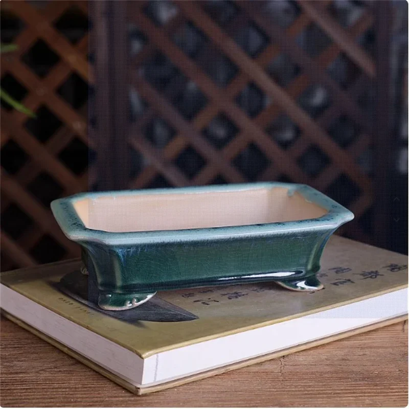 Porcelain Glazed Rectangle Bonsai Pot,Ceramic Vase,Flower Bonsai Planting,Home,Garden,Decoration