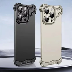 Luxury Alien Metal Borderless Phone Case For iPhone 12 13 14 15 16 17 Pro Max Lens Protecti Shockproof Aluminum Alloy Back Cover