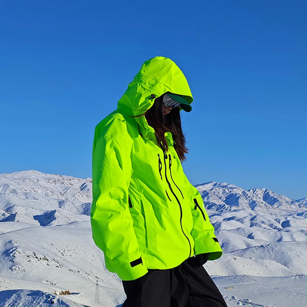 

2025 New Wind Waterproof and Wear-resistant Ski Jacket Veneer Double Board Snow Fluorescent Green Ski Jacket