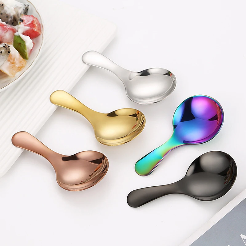 Stainless Steel Spoon Short Handle Gold Ice Cream Tea Coffee Spoon Kids Spoon Kitchen Condiment Spice Scoop Kitchen Tool