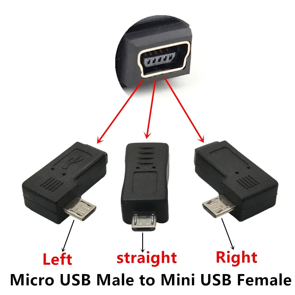 90 Degree Left & Right Angled Mini USB 5pin Female to Micro Male Data Sync Adapter Plug V8 To Mini USB Connector