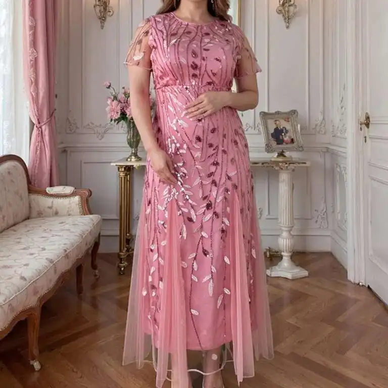 

Plus Size Women's Fashion Mom Dress Embroidered Sequin Dress Wedding Gown Ruffle 2025 Party Summer Elegantes Casual Y2k