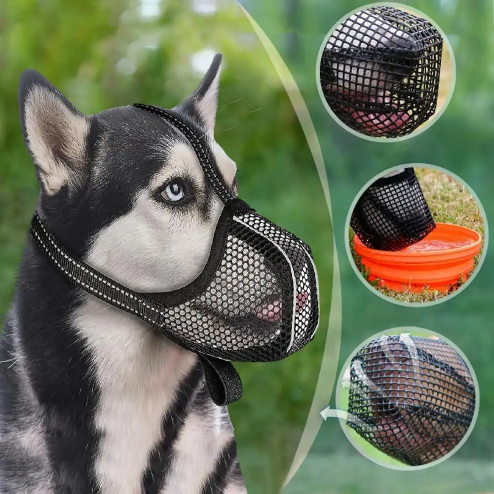 Dog Muzzle Adjustable Breathable Mesh Pet Mouth Cover Soft Comfortable Anti-Biting Dog Mouth Guard Pet Supplies