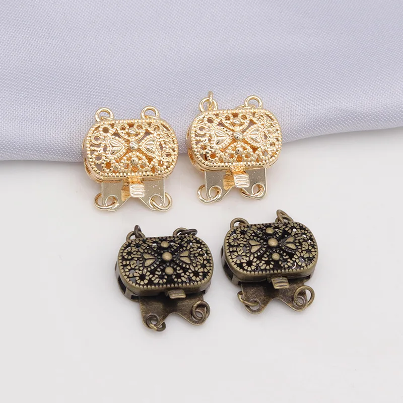 1/2/3Pcs 14K Gold Plated 2-Strand Layered Necklace Clasp Vintage Filigree Connector Clasp For DIY Jewelry Making Accessories