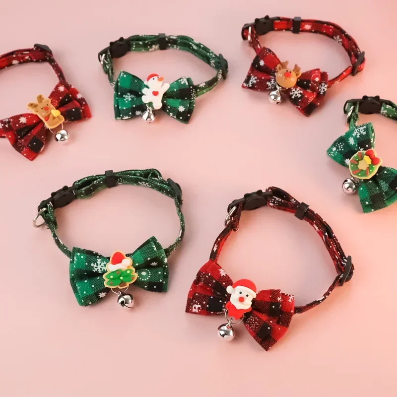 Kitten Collar Bell Christmas Tree Elk Snowman Dog Cat Collar Christmas Pet Collar Cat Head Buckle Neck Decorative Pet Supplies