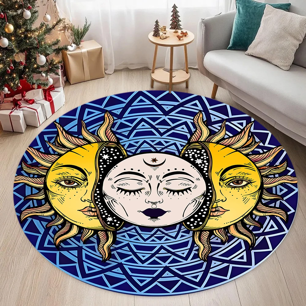 Astrology Theme Round Carpet Sun Moon Twelve Zodiac Signs Rug Bedroom Floor Mat Living Room Decor Non Slip Area Rug Decor Rug