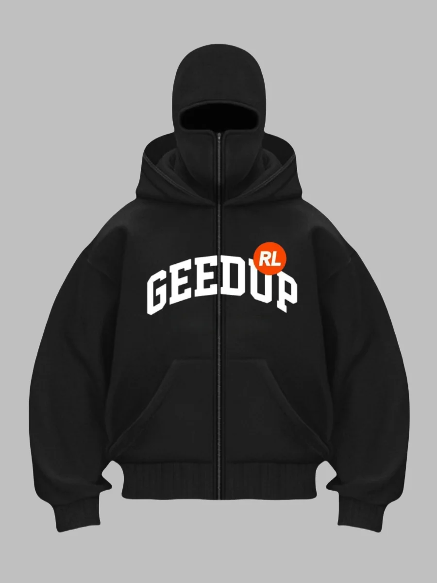 

2025 Men's New Arrival Zip Hooded Coat with Face Mask, Street Hip-Hop Double-Hooded Sweatshirt, Loose Y2K Couple Tops for Autumn