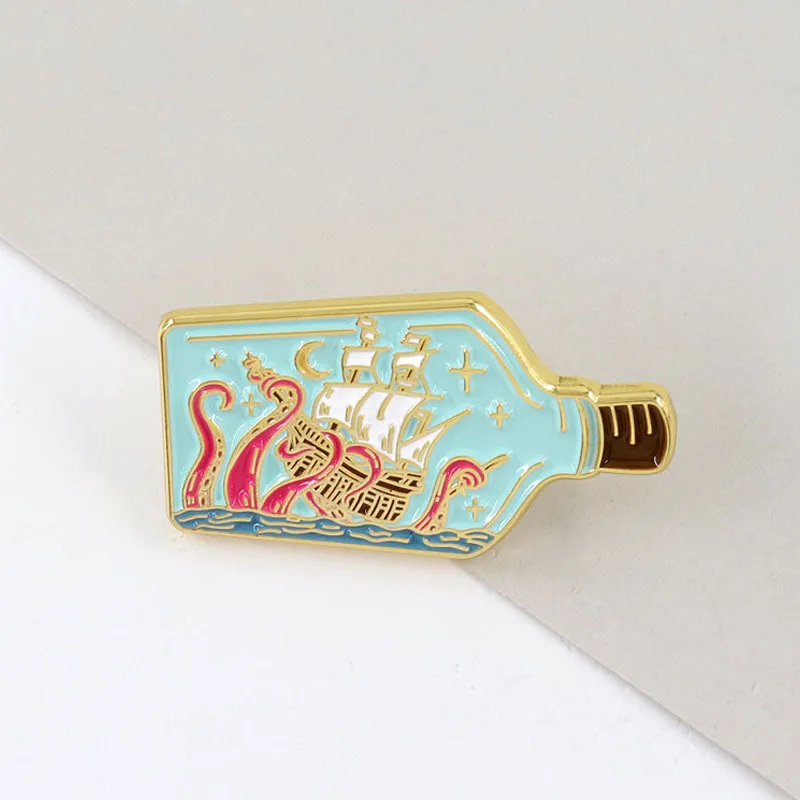 

A3848 Creativity Sailboat drift bottle Cartoon Enamel Pins Women Men Badge Backpack Collar Lapel Pin Hat Jewelry Gift for Friend