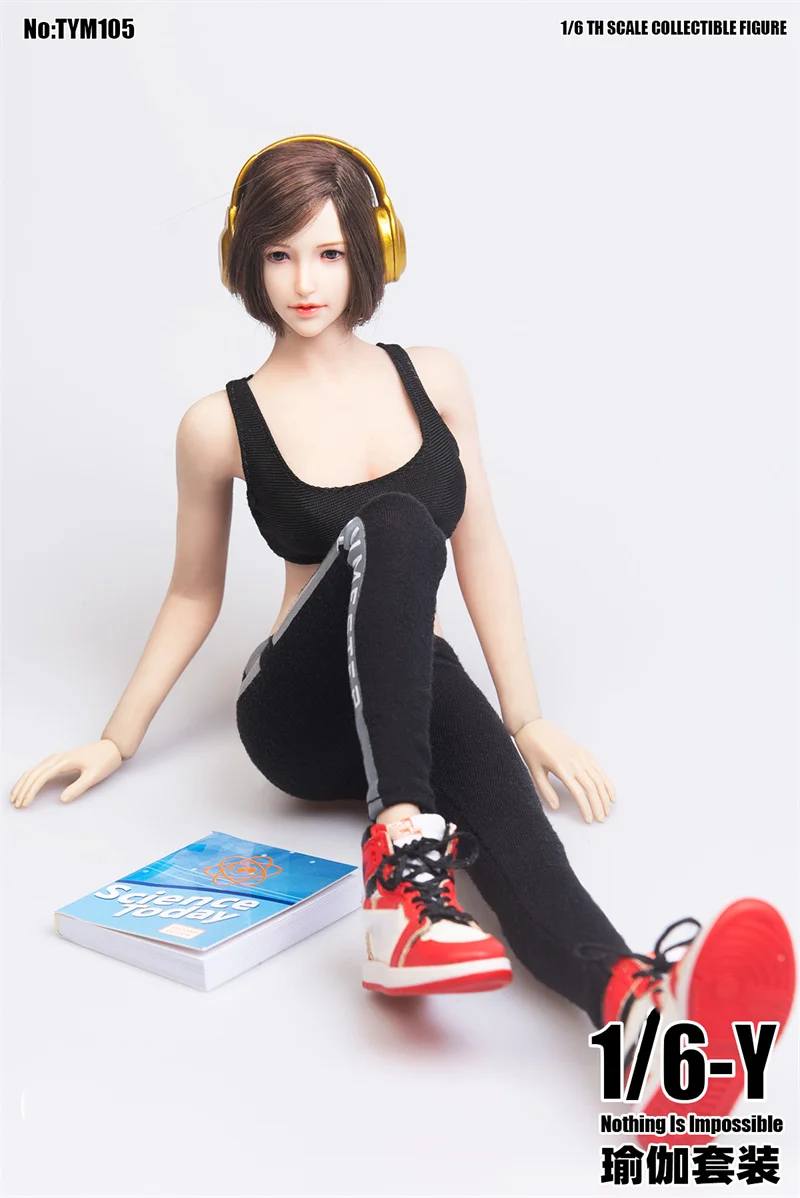 TYM105 1/6 Scale Female Fashion Black Yoga Sportswear Vest Top Tight Pants Sports Shoes Fit 12inch Action Figure Body Model Doll