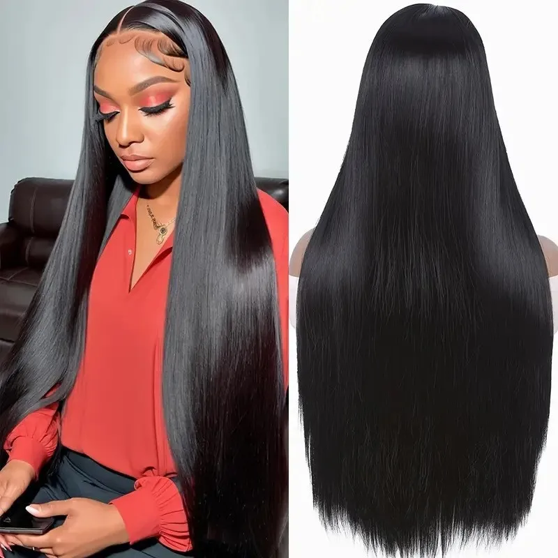 Front Lace Wig Middle Part Long Straight Hair with Bangs Full Lace Wig Ethnic Style for Women
