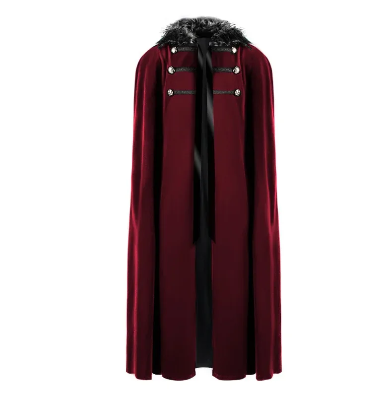 New Medieval Coat Retro Solid Color Fur Collar Punk Cloak